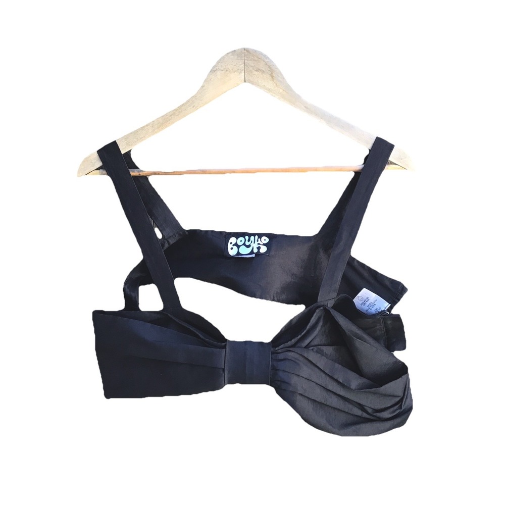 Boyko Black Bow Crop Top Open Back Sleeveless Tie Detail Womens Large USA